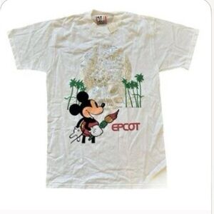 Vintage 90s Disney Designs Deadstock Mickey Mouse Metallic Epcot Tee Shirt S/M